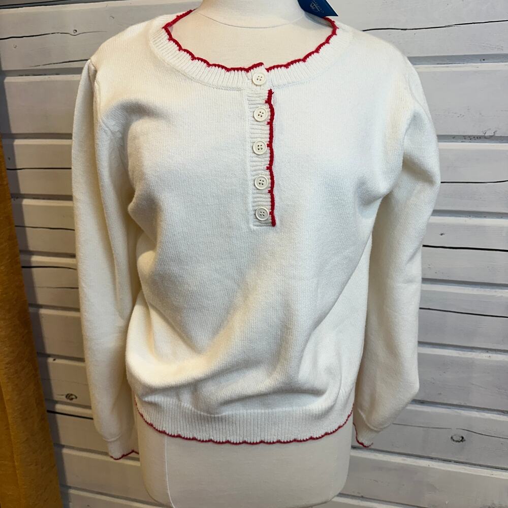 Cupshe White & Red Contrast-Trim Knit Sweater — XL NWT